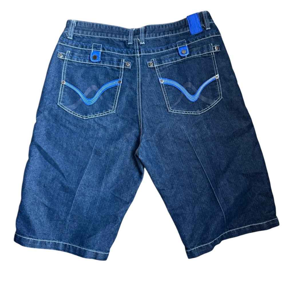 VTG‎ Y2K Most OFCL Seven Baggy Men Denim Shorts blue accent Stitching size 38
